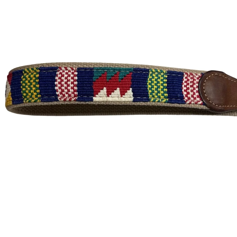 A Tail We Could Wag Belt Size 42 Leather Canvas Handwoven Guatemalan Preppy Boho
